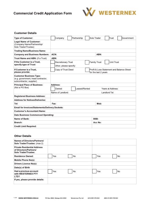 Westernex Credit Application Form
