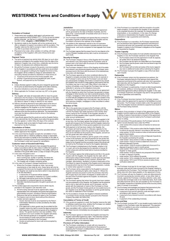 Westernex Terms and Conditions of Trading