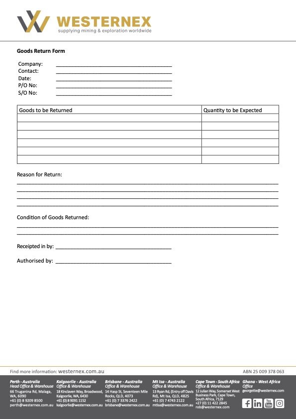 Westernex Goods Return Form