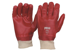 Gloves PVC Single DIP Knitted Cuff Red