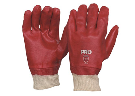 Gloves PVC Single DIP Knitted Cuff Red