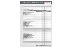 Light Vehicle Pre-Start Checklist Book