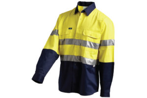 Yellow/Navy Hi-Vis Lightweight Gusset Cuff Long Sleeve Drill Shirt With 3M Reflective Tape