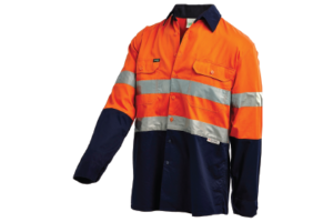 Orange/Navy Hi-Vis Lightweight Gusset Cuff Long Sleeve Drill Shirt With 3M Reflective Tape