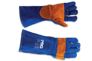 Leather Welding Gauntlet Blue & Gold Kevlar