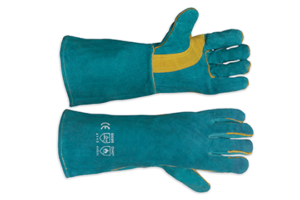 Leather Welding Gauntlet Green & Gold Left Hand Pair