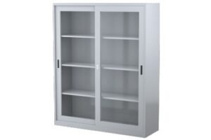 Steel Sliding Glass Cabinet - 3 Shelves 1830H x 1500W x 465Dmm